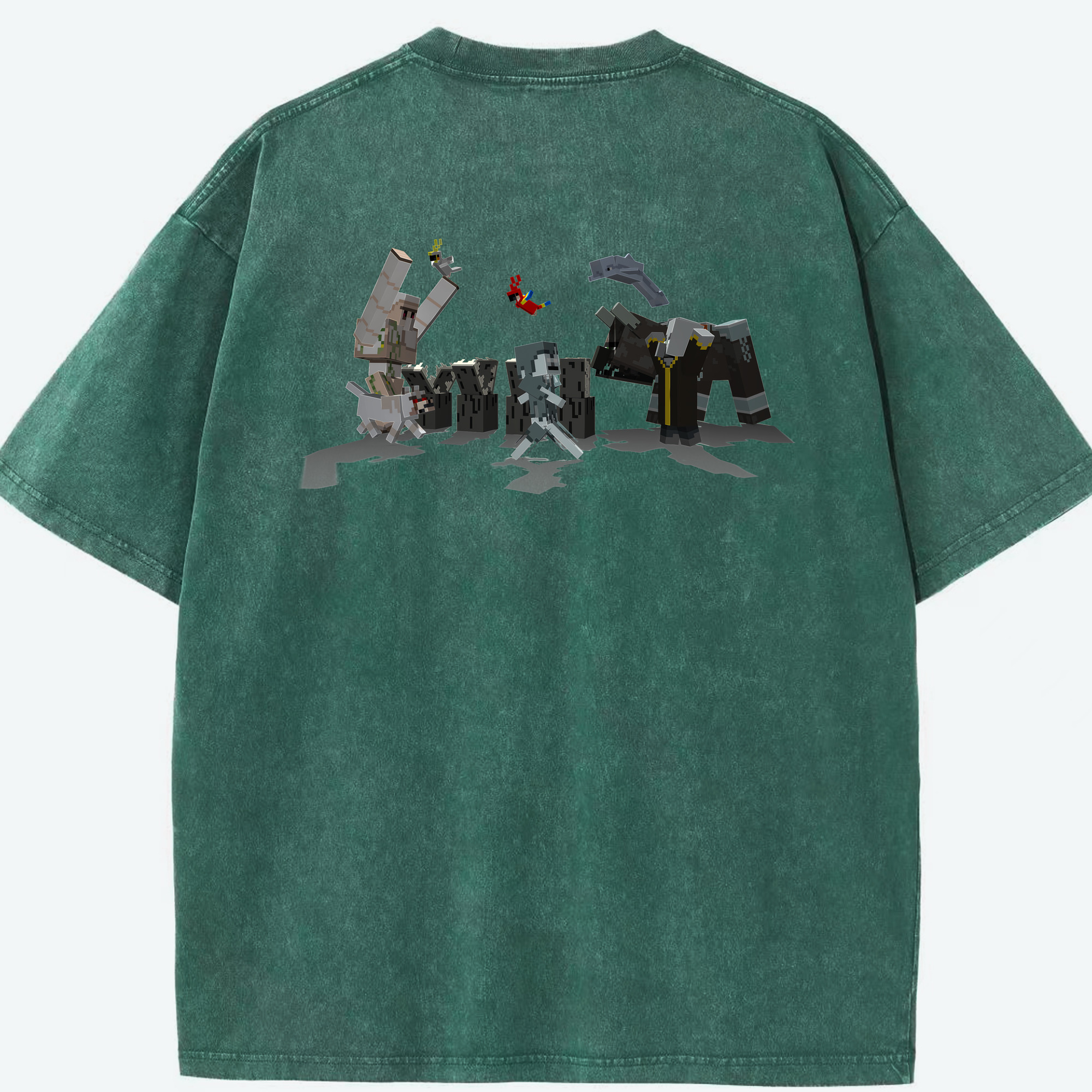 （画像用） マインクラフト ブロックの世界 Minecraft MC Block world 綿100% ヴィンテージ風 半袖Tシャツ（背面プリント）